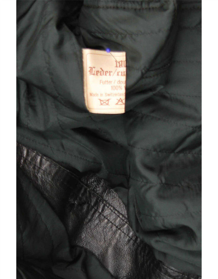 Vintage hombres cuero abrigo Reino Unido 38 medio negro