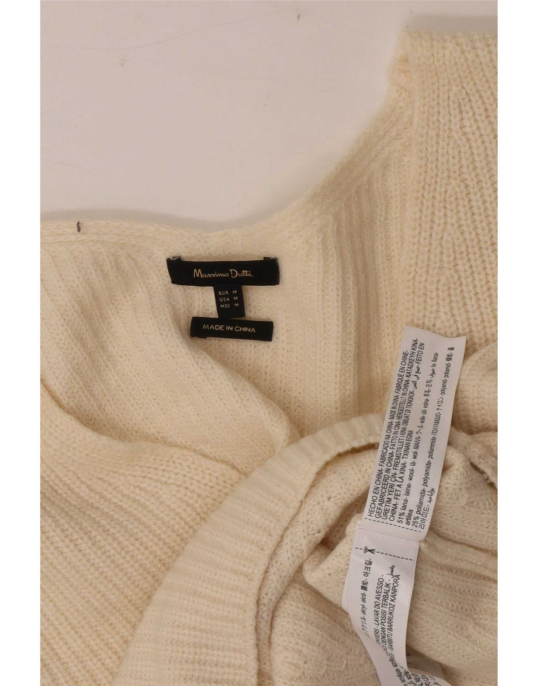 Massimo Dutti Jersey Corto con Cuello en V para Mujer UK 44 Medium Off White Wool
