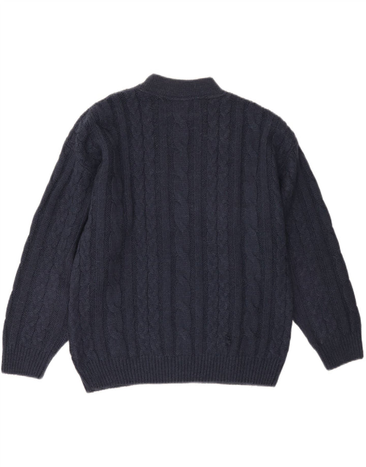 VINTAGE suéter de cuello redondo para mujer Reino Unido 18 XL Acrílico azul marino