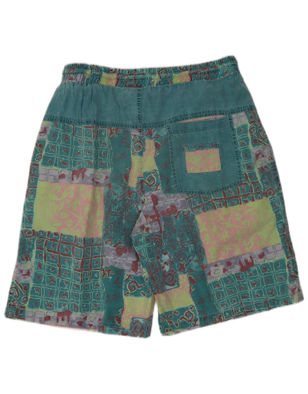 Vintage hombres gráfico casual pantalones cortos XL W32 verde patchwork algodón