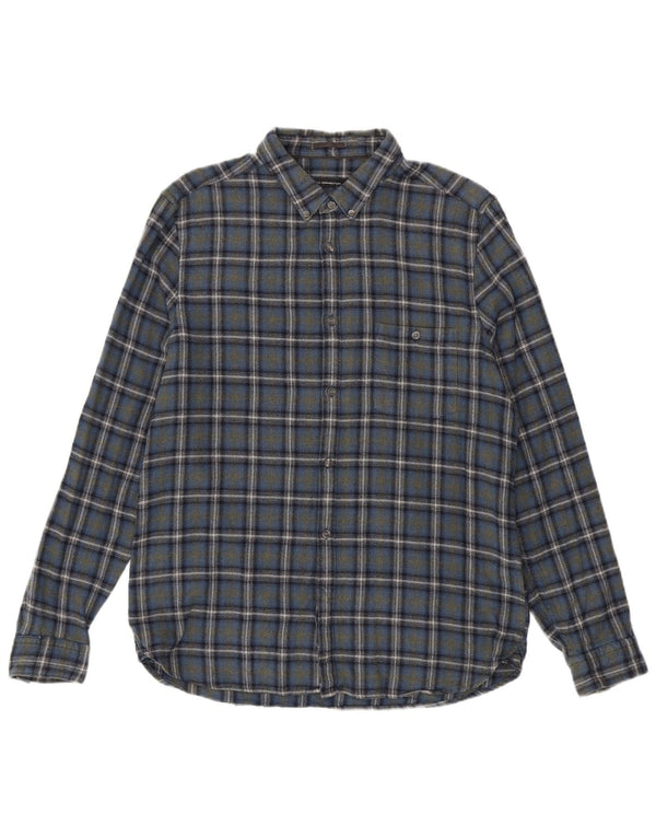 Camisa de franela entallada de algodón con cuadros azules grandes de French Connection para hombre