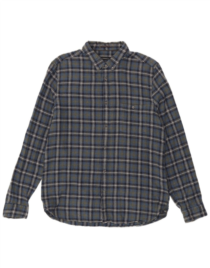 Camisa de franela entallada de algodón con cuadros azules grandes de French Connection para hombre