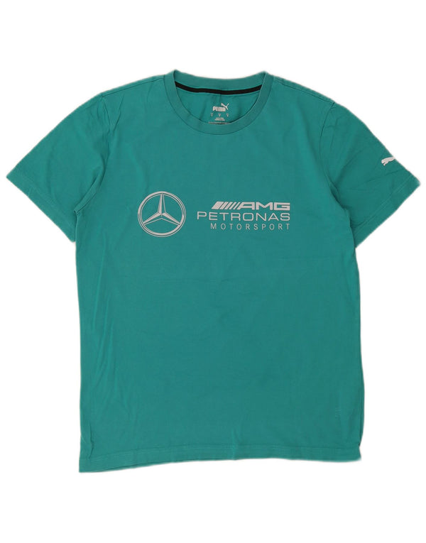 Puma - Camiseta gráfica para hombre, talla pequeña, algodón turquesa