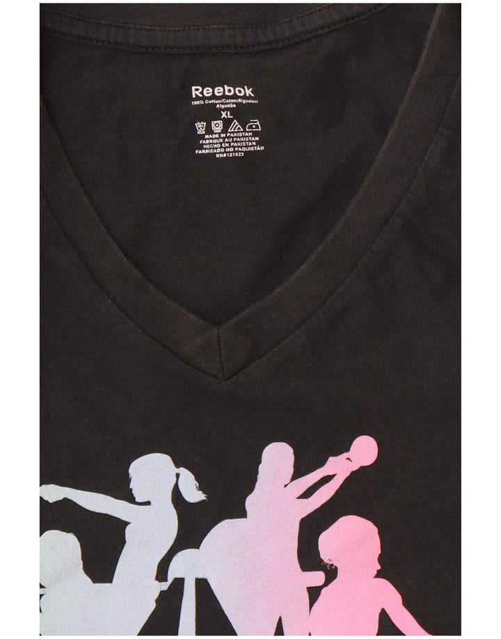 REEBOK Camiseta gráfica para mujer Top UK 40 XL Algodón negro
