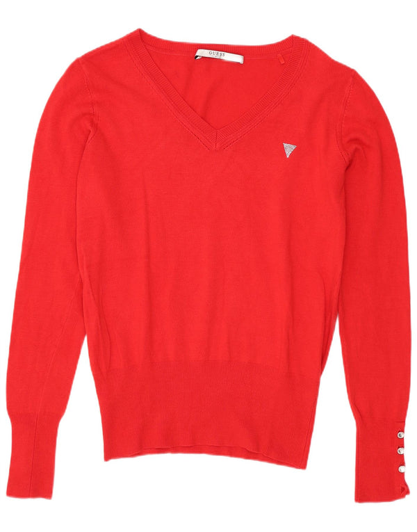 Guess Jersey con cuello en V para mujer UK 4 XS Viscosa roja
