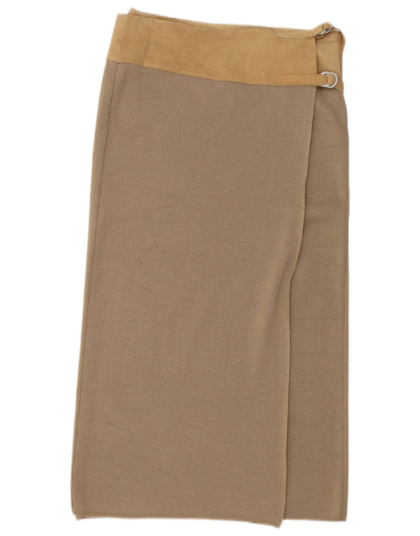 Benetton Mujer Falda Cruzada A Media Pierna Grande W32 Lana Color Block Beige