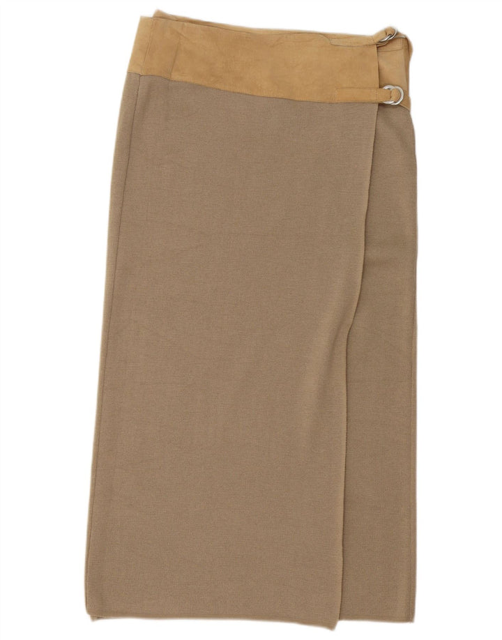 Benetton Mujer Falda Cruzada A Media Pierna Grande W32 Lana Color Block Beige