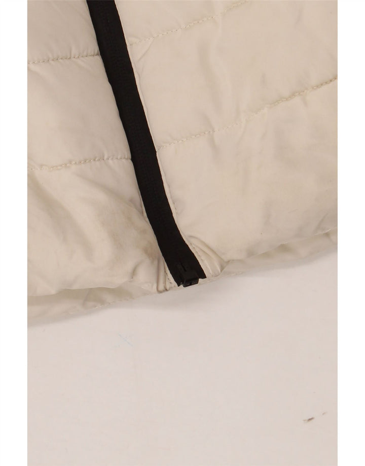 Zara Mujer Chaleco Acolchado Con Capucha UK 40 Grande Poliéster Blanco