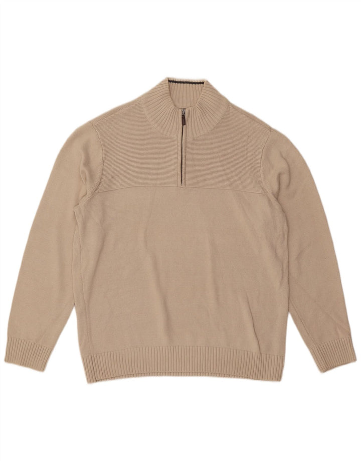 Dockers Jersey con cuello y cremallera para hombre, talla grande, de algodón blanco roto