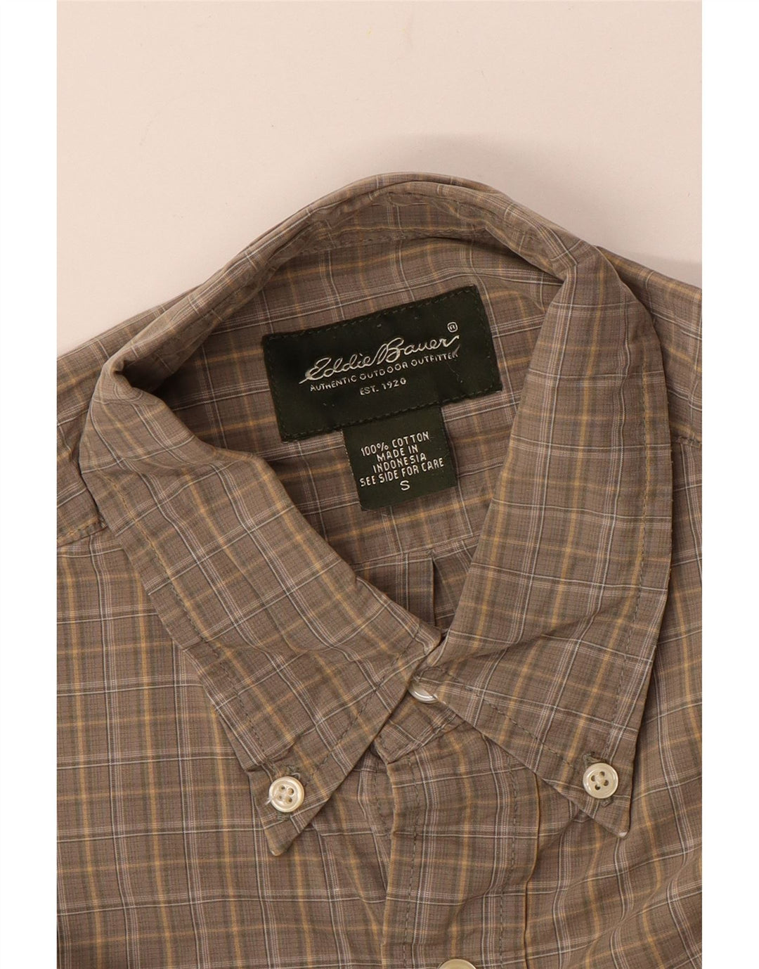EDDIE BAUER Camisa Hombre Algodón Cuadros Gris Pequeño