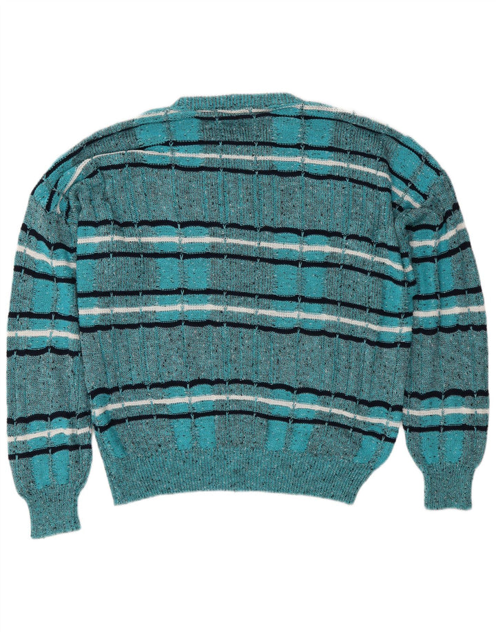 Les Jacquelines Jersey de cuello redondo para hombre IT 52 Large Blue Stripes