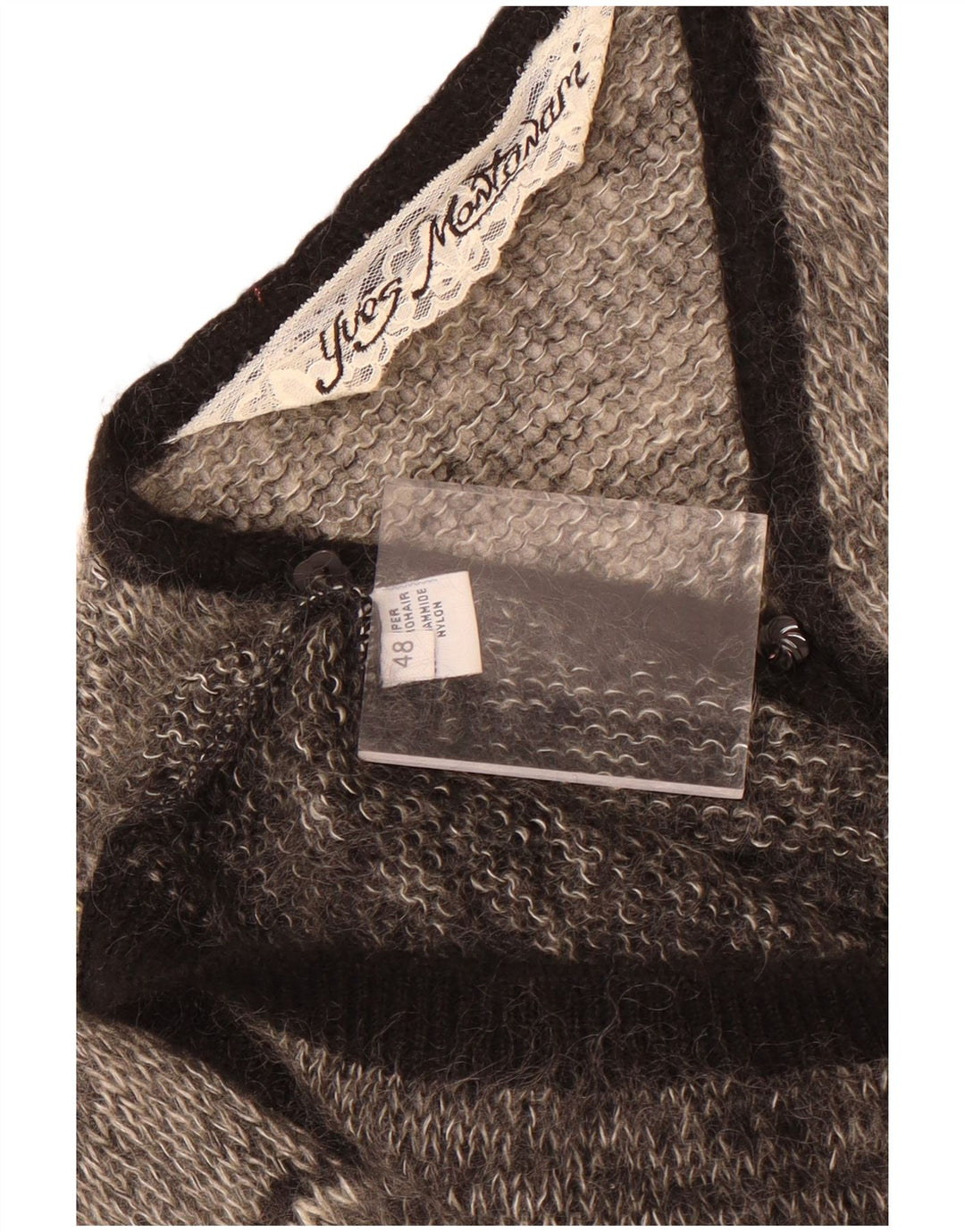 Vintage mujer oversized Cardigan suéter IT 48 XL Gris Fair Isle Mohair