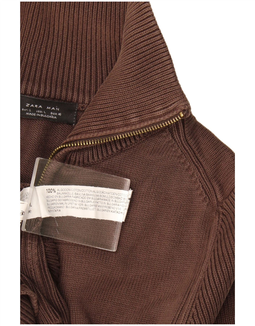 Zara Hombre Cárdigan Suéter Grande Algodón Marrón