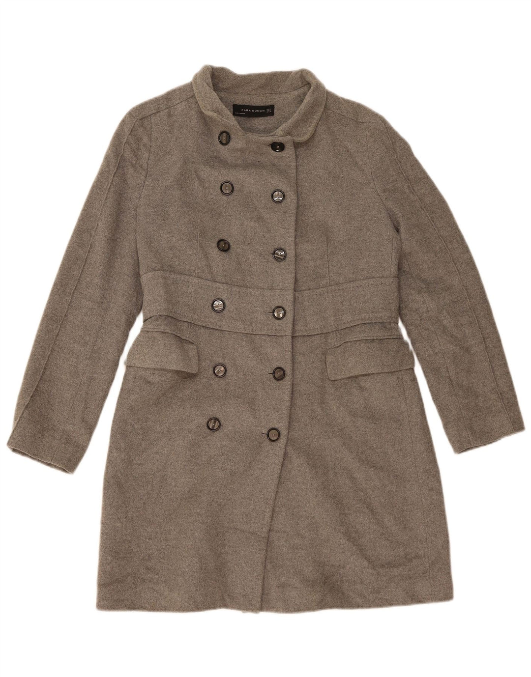 Zara Mujer Abrigo Cruzado UK 44 Lana Gris Medio