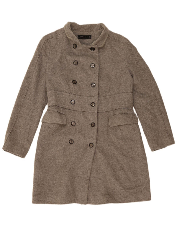 Zara Mujer Abrigo Cruzado UK 44 Lana Gris Medio