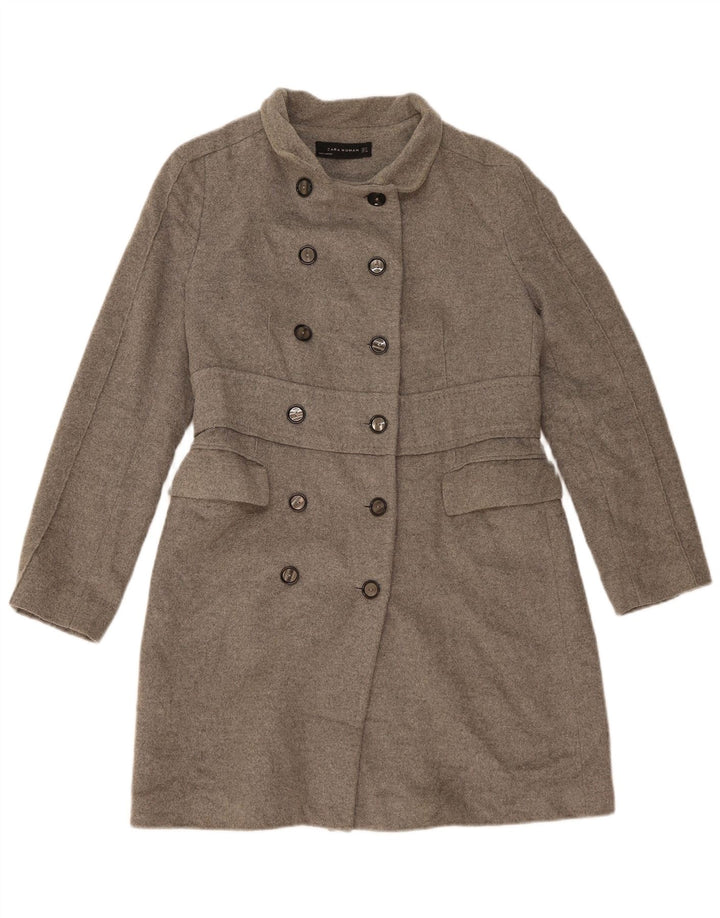 Zara Mujer Abrigo Cruzado UK 44 Lana Gris Medio