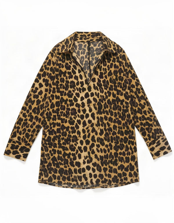Zara Vestido recto de manga larga para mujer, talla 40, talla pequeña, estampado animal marrón