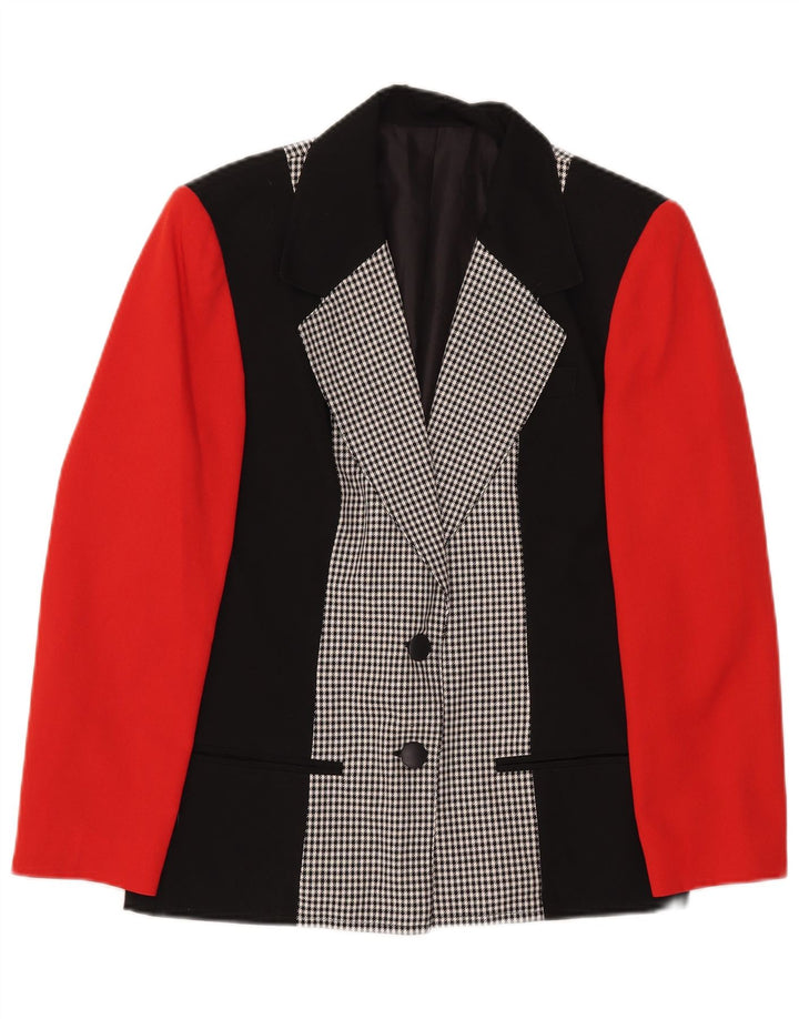 Vintage mujer 2 botones Blazer chaqueta Reino Unido 8 pequeño bloque de color multicolor