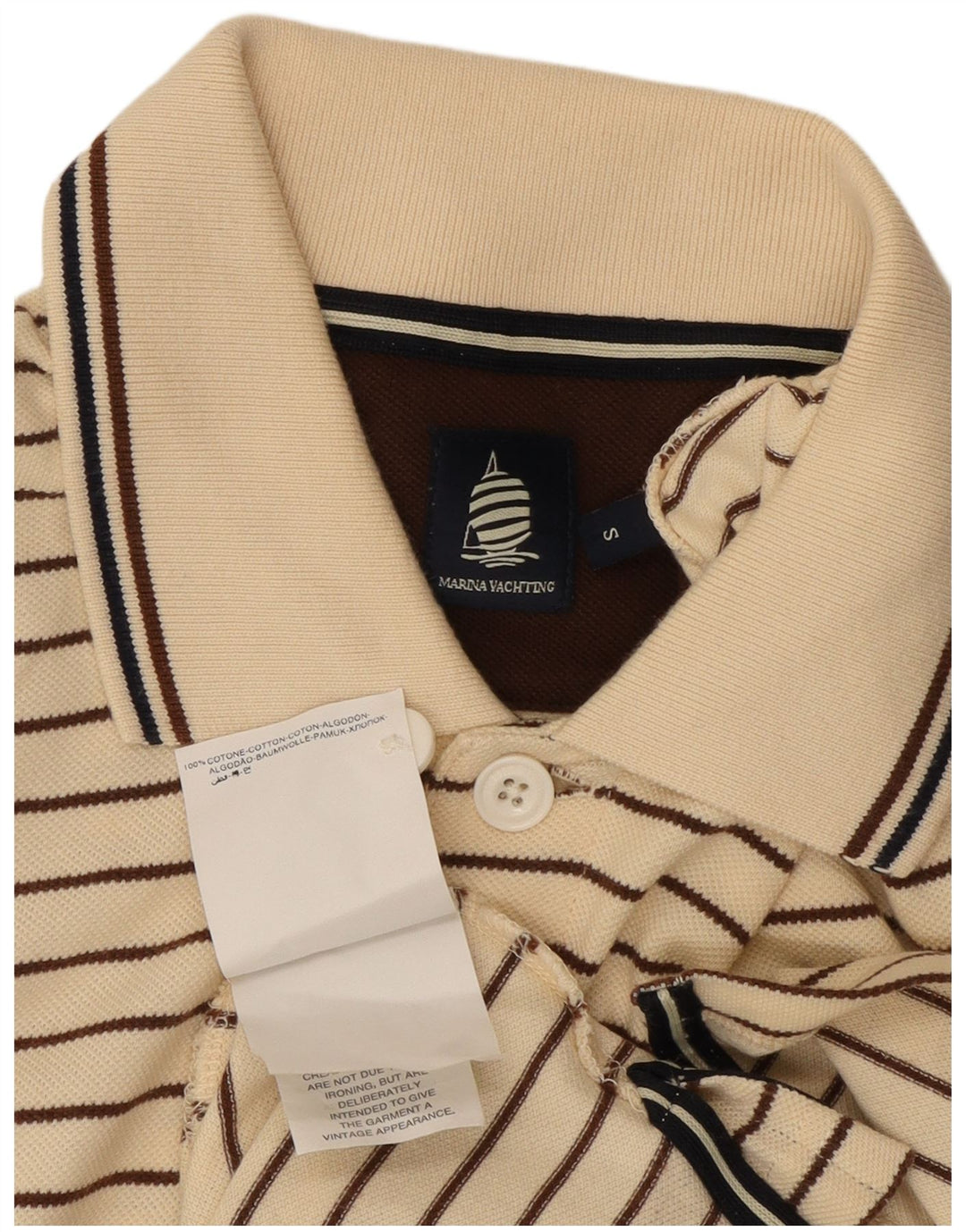 Marina Yachting Polo Hombre Algodón Rayas Beige Pequeño