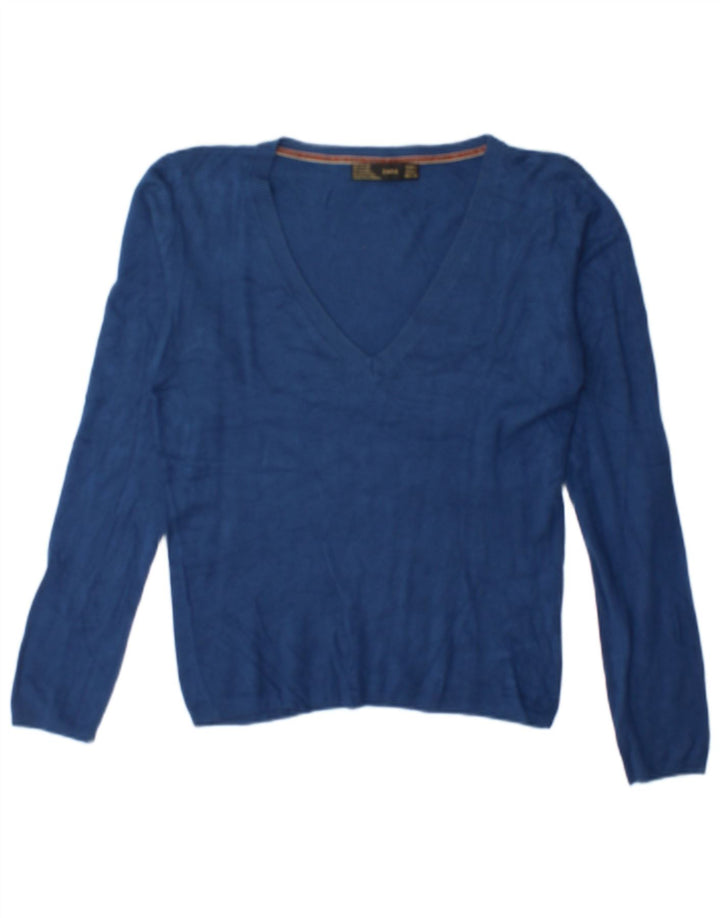 Zara - Jersey con cuello en V para mujer, talla 40, talla grande, rayón azul