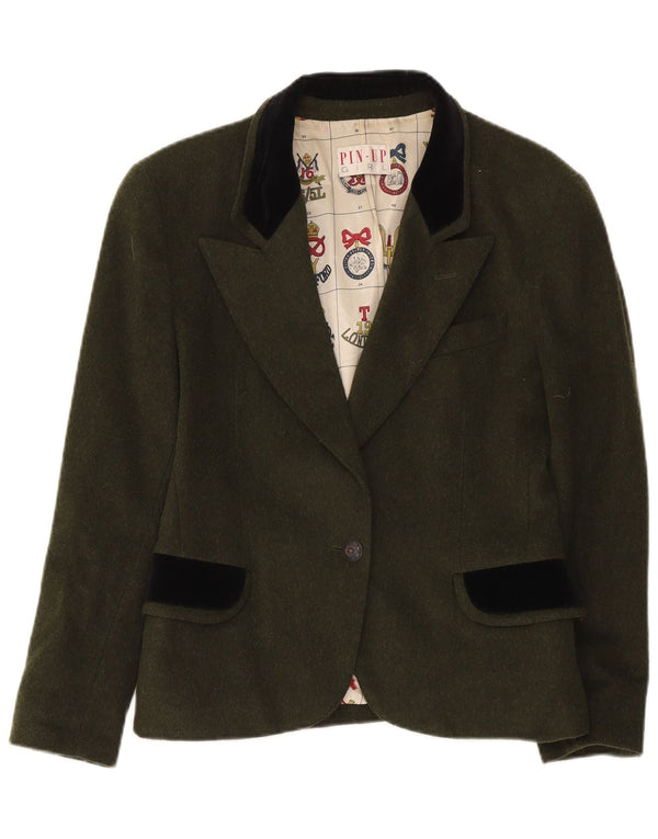Vintage mujer 1 botón Blazer chaqueta Reino Unido 14 gran bloque de color caqui