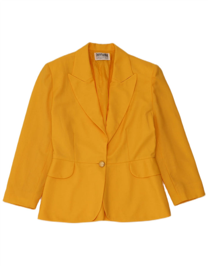 Vintage mujer 1 botón Blazer chaqueta IT46 lana amarilla grande