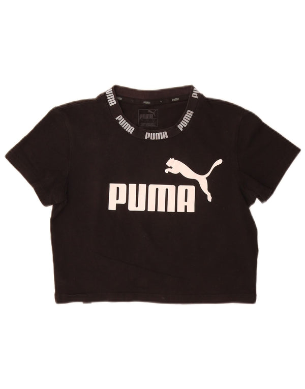 Puma Mujer Crop Graphic Camiseta Top UK 10 Pequeño Algodón Negro