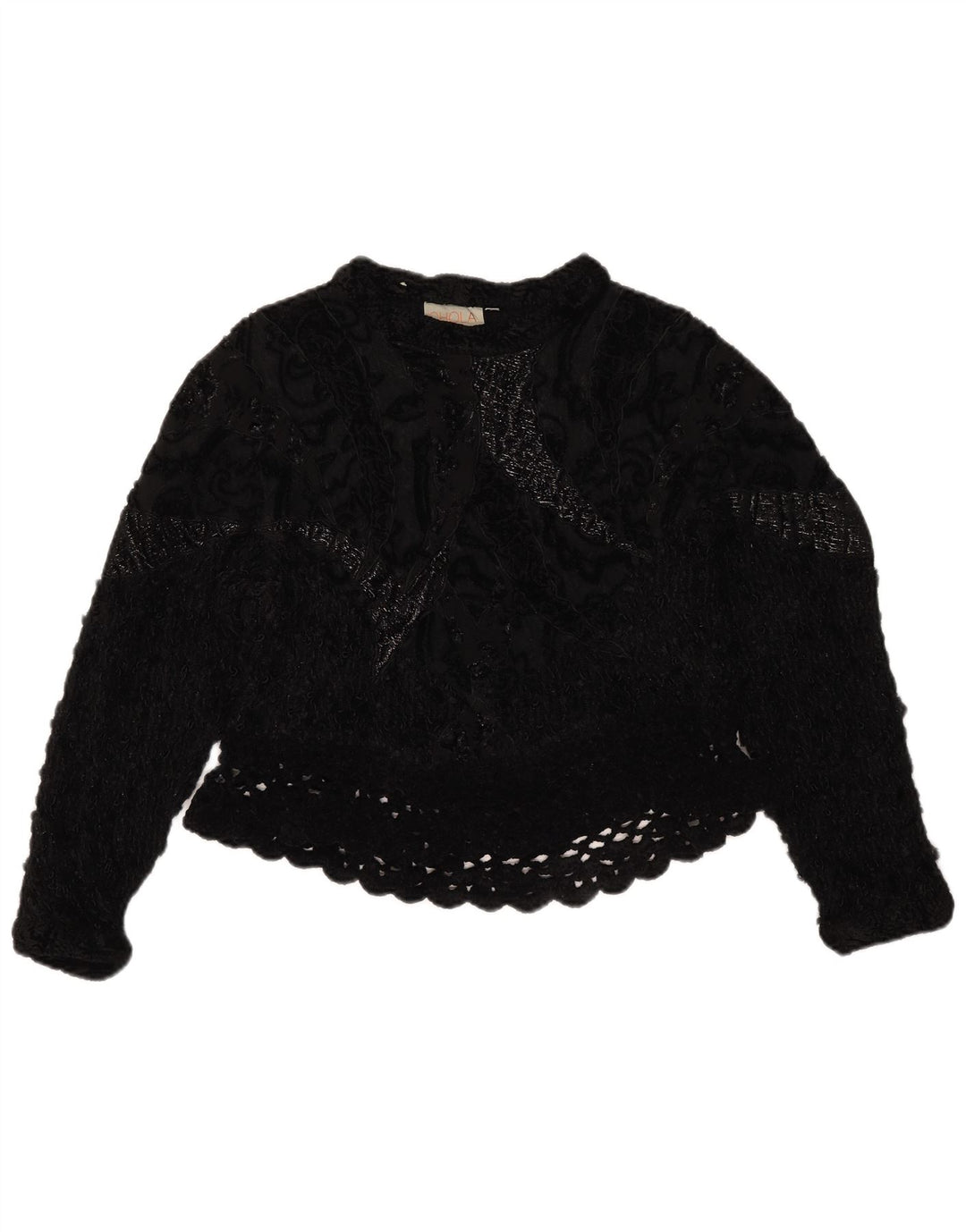 Vintage mujer crochet crop top Reino Unido 14 Medio Negro