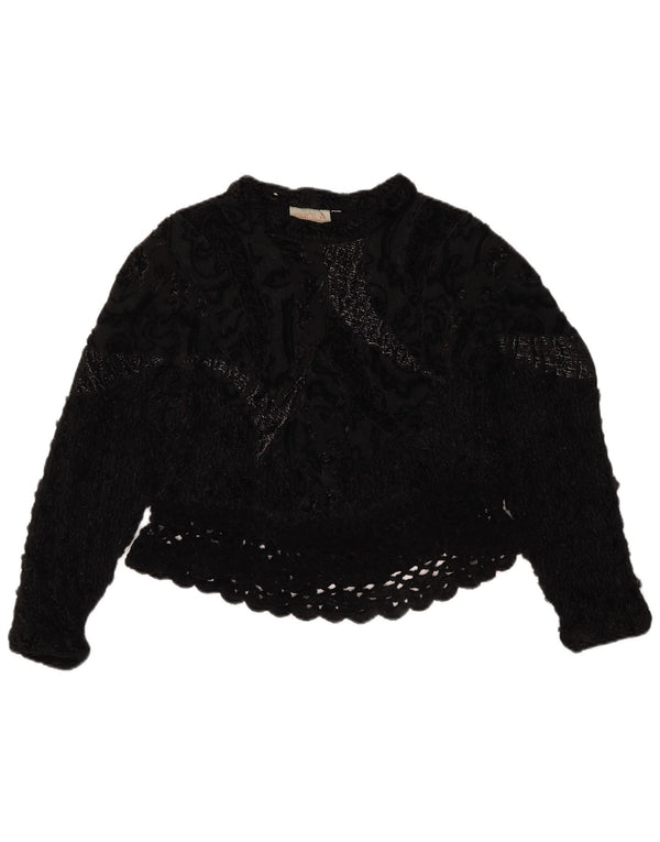 Vintage mujer crochet crop top Reino Unido 14 Medio Negro