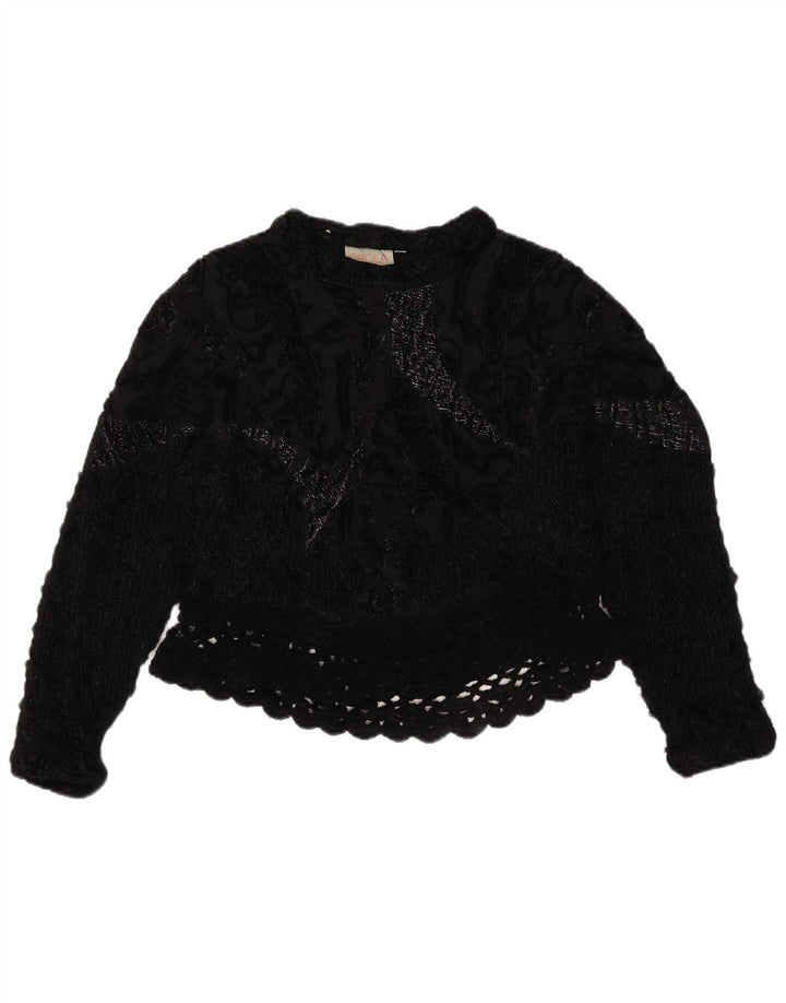 Vintage mujer crochet crop top Reino Unido 14 Medio Negro