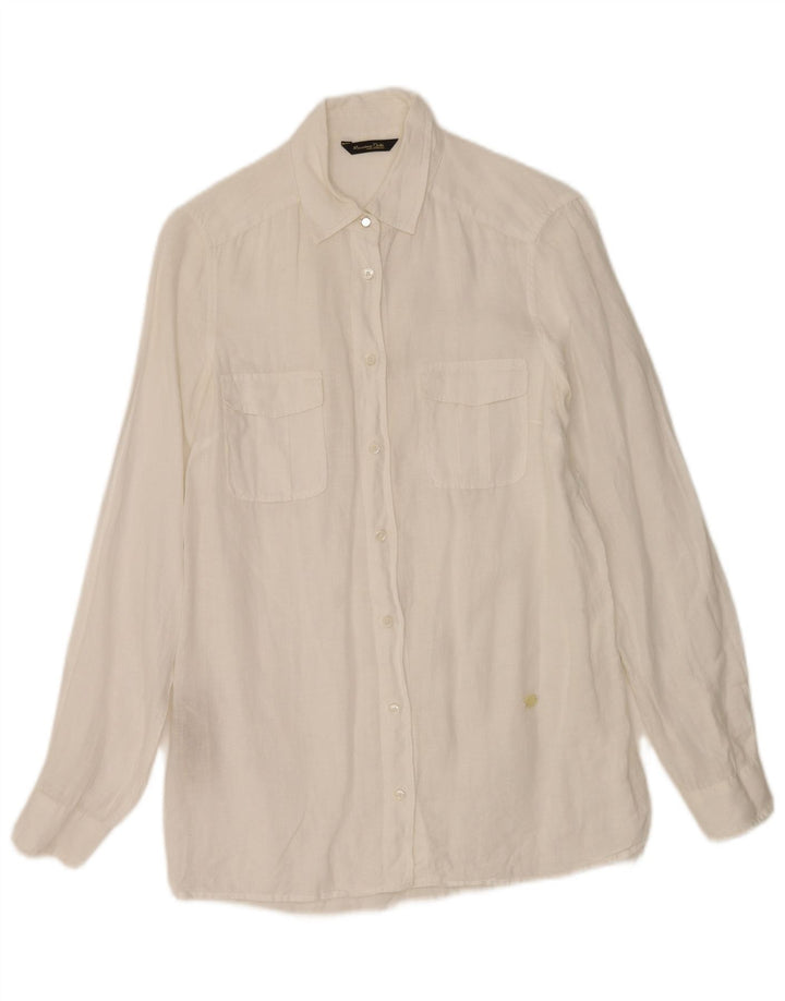Massimo Dutti Camisa Oversize Mujer EU 36 XS Blanco Lino