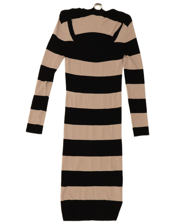 Oasis Vestido ajustado de manga larga para mujer UK 40 Small Viscosa a rayas negras