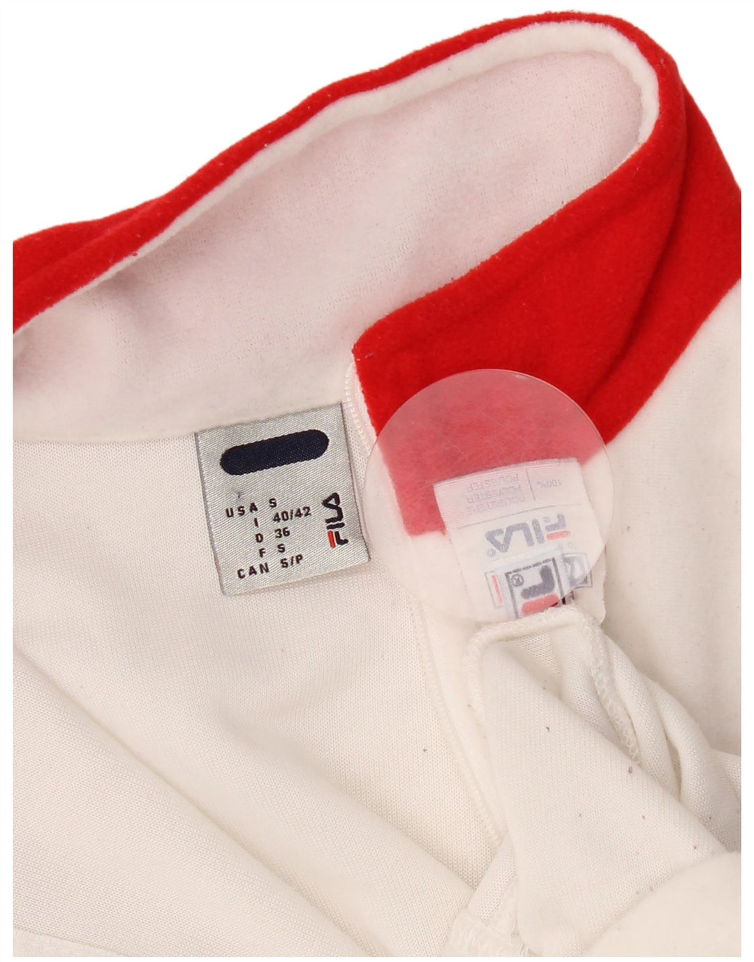 Fila Mujer Zip Neck Top Manga Larga UK 8 Small Blanco Colorblock Poliéster