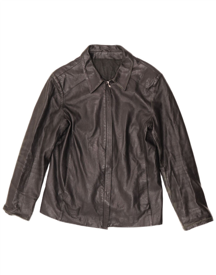 Chaqueta de cuero vintage para mujer IT 52 2XL cuero negro