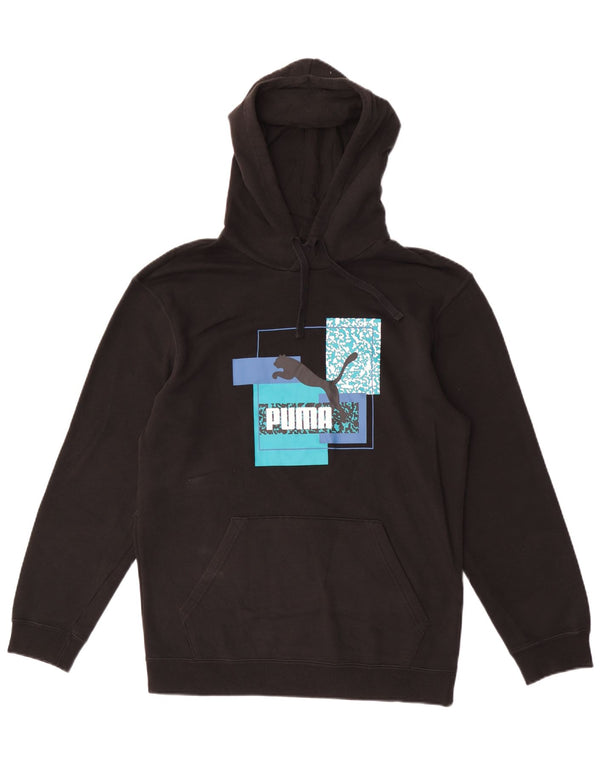 Puma Sudadera con capucha gráfica para hombre, talla pequeña, algodón negro