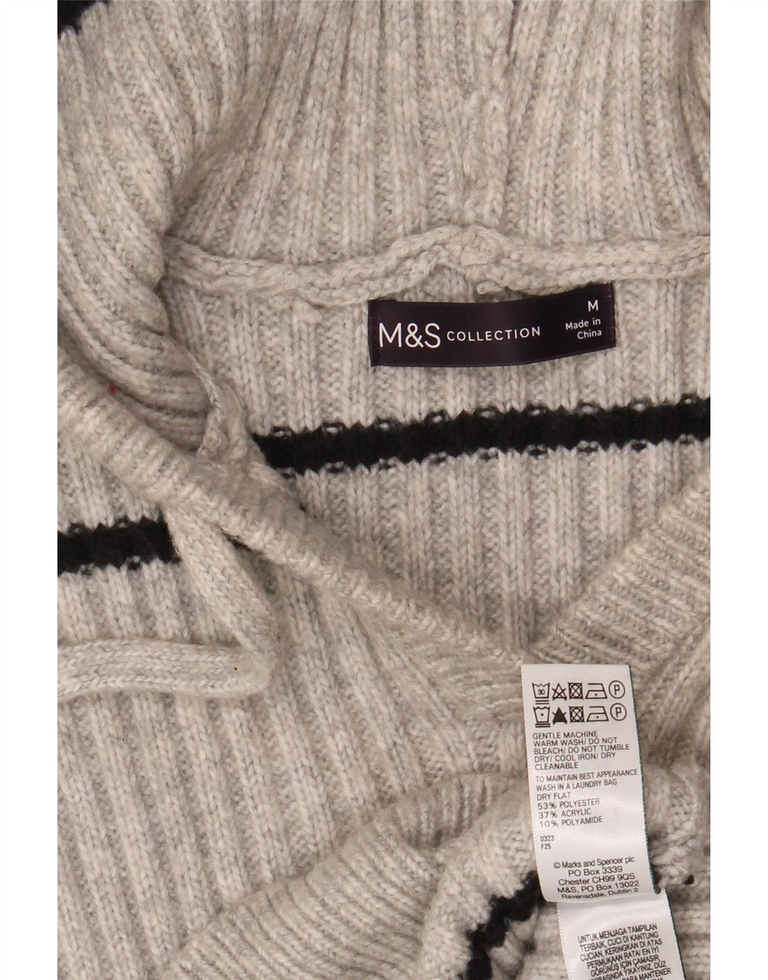 Marks & Spencer - Jersey con capucha para mujer, talla 40, color gris medio a rayas