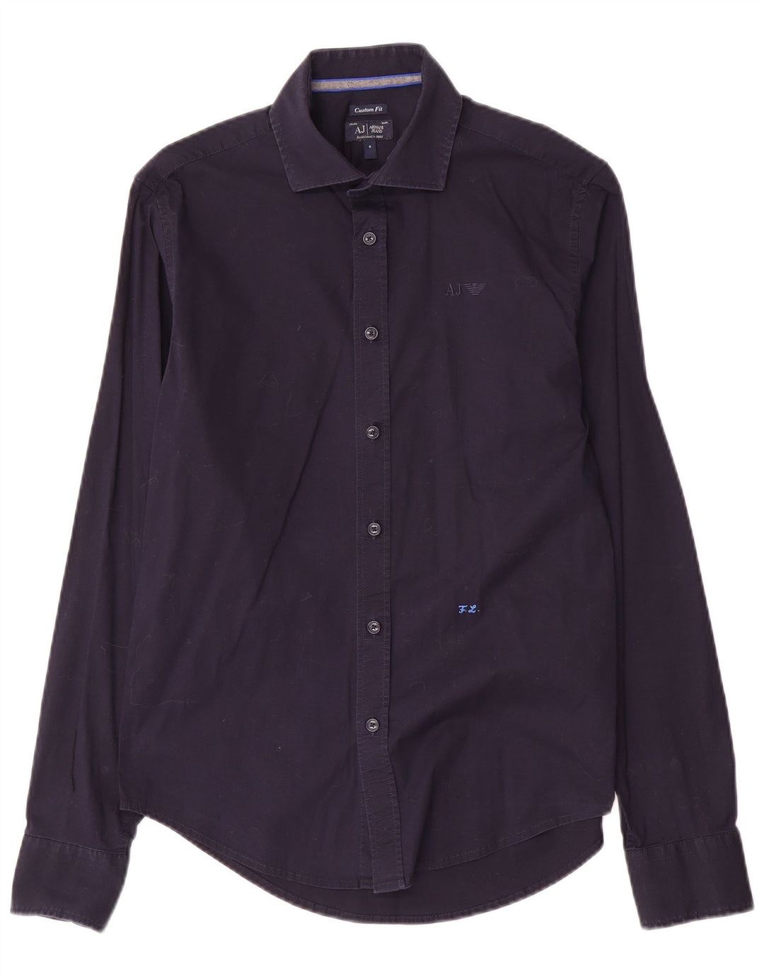 Armani Jeans Mens Custom Fit Camisa Pequeña Azul Marino Algodón