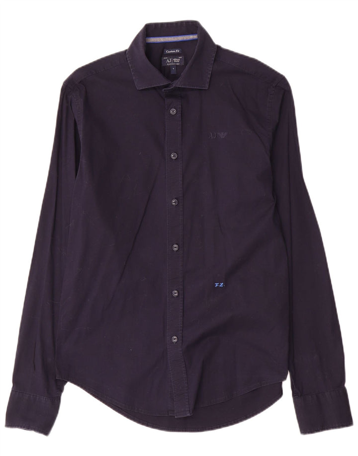 Armani Jeans Mens Custom Fit Camisa Pequeña Azul Marino Algodón