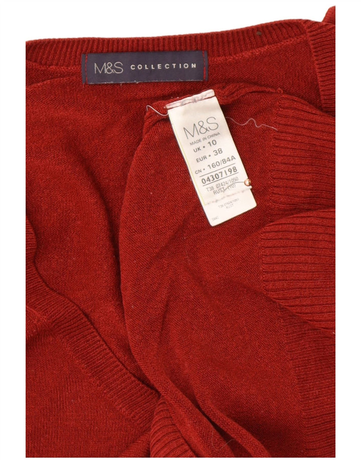 MARKS & SPENCER Suéter con cuello en V para mujer UK 10 Pequeño Rojo Poliacrílico