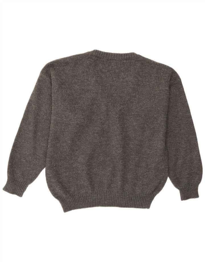 Vintage hombres V-cuello jumper suéter IT 50 gris medio Argyle/diamante acrílico