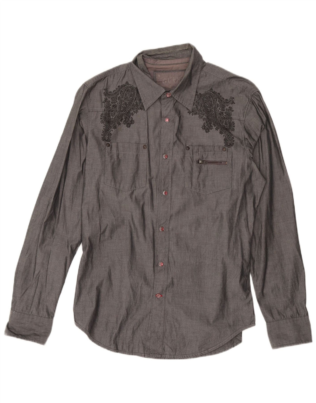 Camisa GUESS Hombre Algodón Paisley Gris Medio