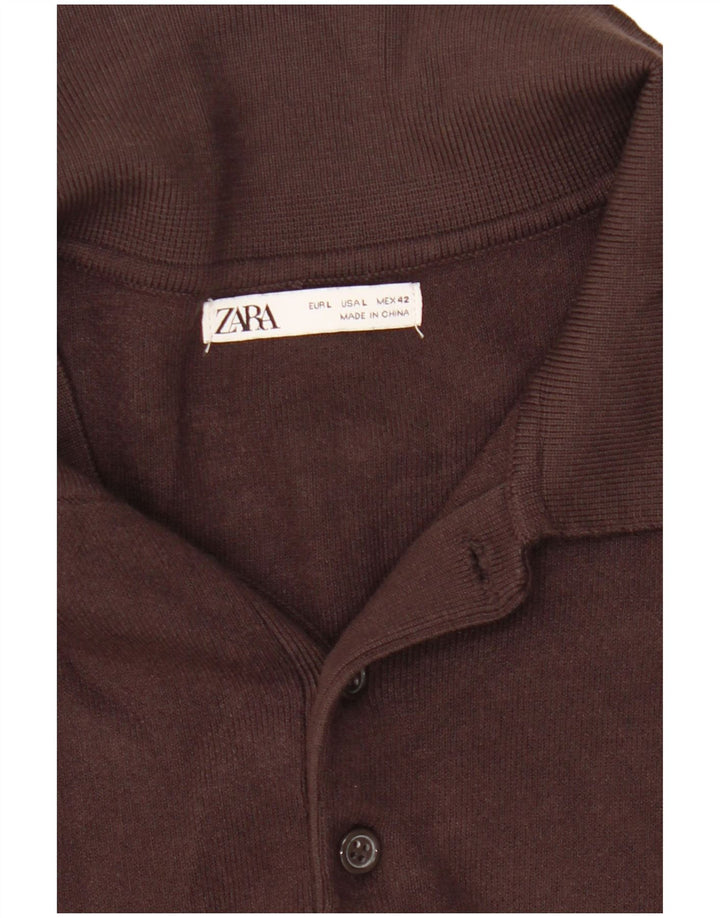 Zara Mens Polo Neck Jumper Sweater Grande Marrón