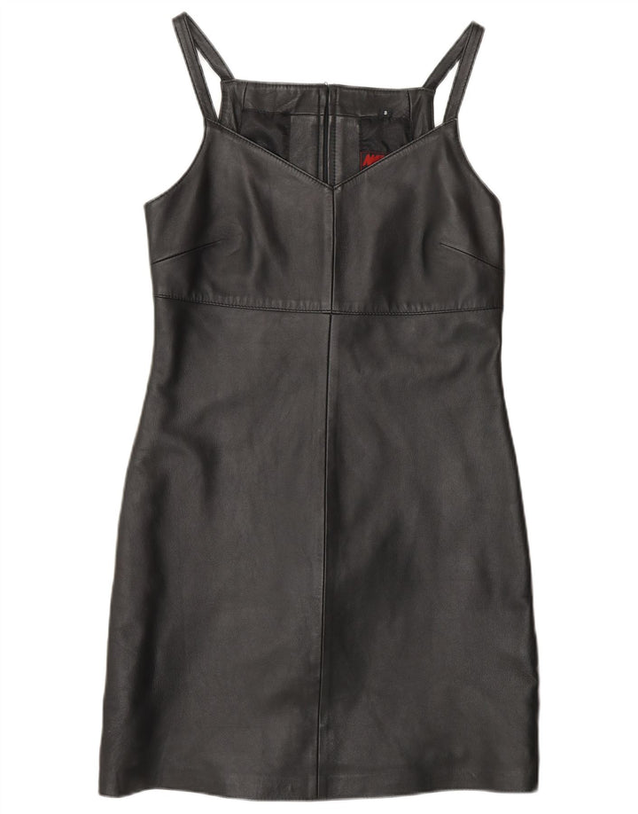 MADDOX Vestido tubo de cuero sin mangas para mujer UK 10 Small Black Leather