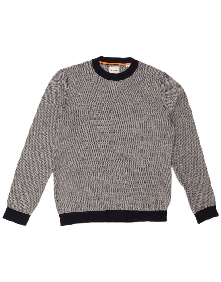 JACK & JONES Suéter tipo jersey con cuello redondo para hombre, acrílico gris grande