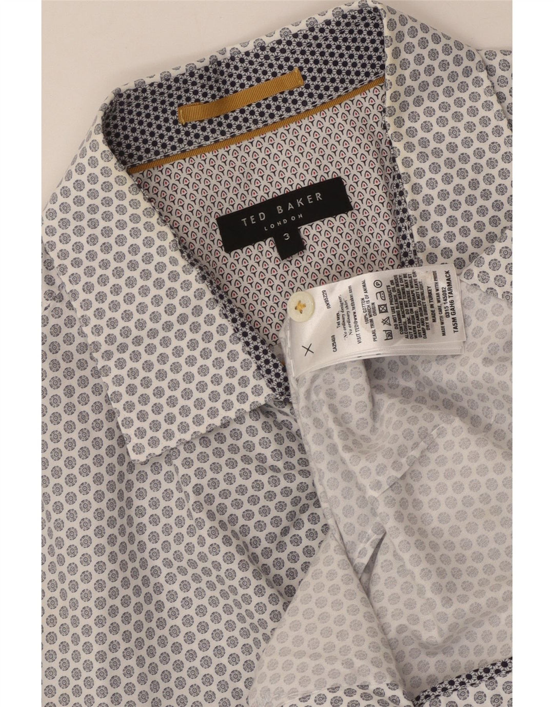Ted Baker Camisa de manga corta para hombre Talla 3 Mediana Algodón geométrico blanco