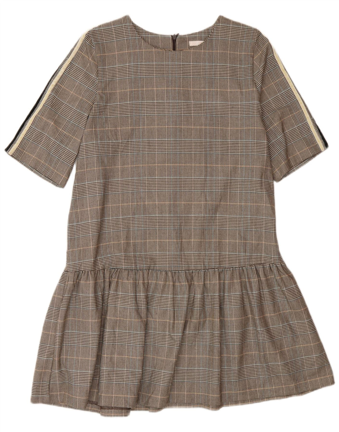 Zara Vestido Acampanado para Mujer UK 46 Grande Marrón Cuadros Poliéster