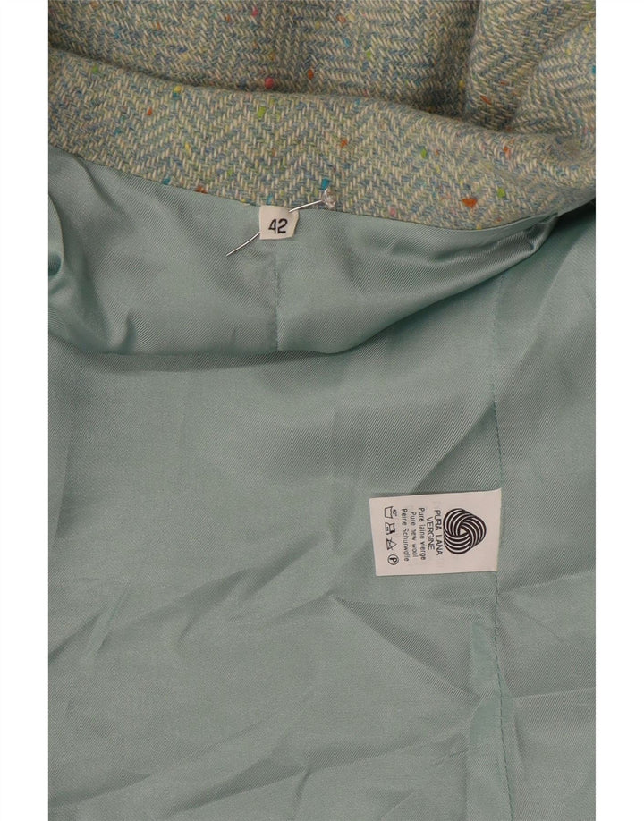 Vintage mujer 2 botones Blazer chaqueta IT 42 lana de espiga verde medio