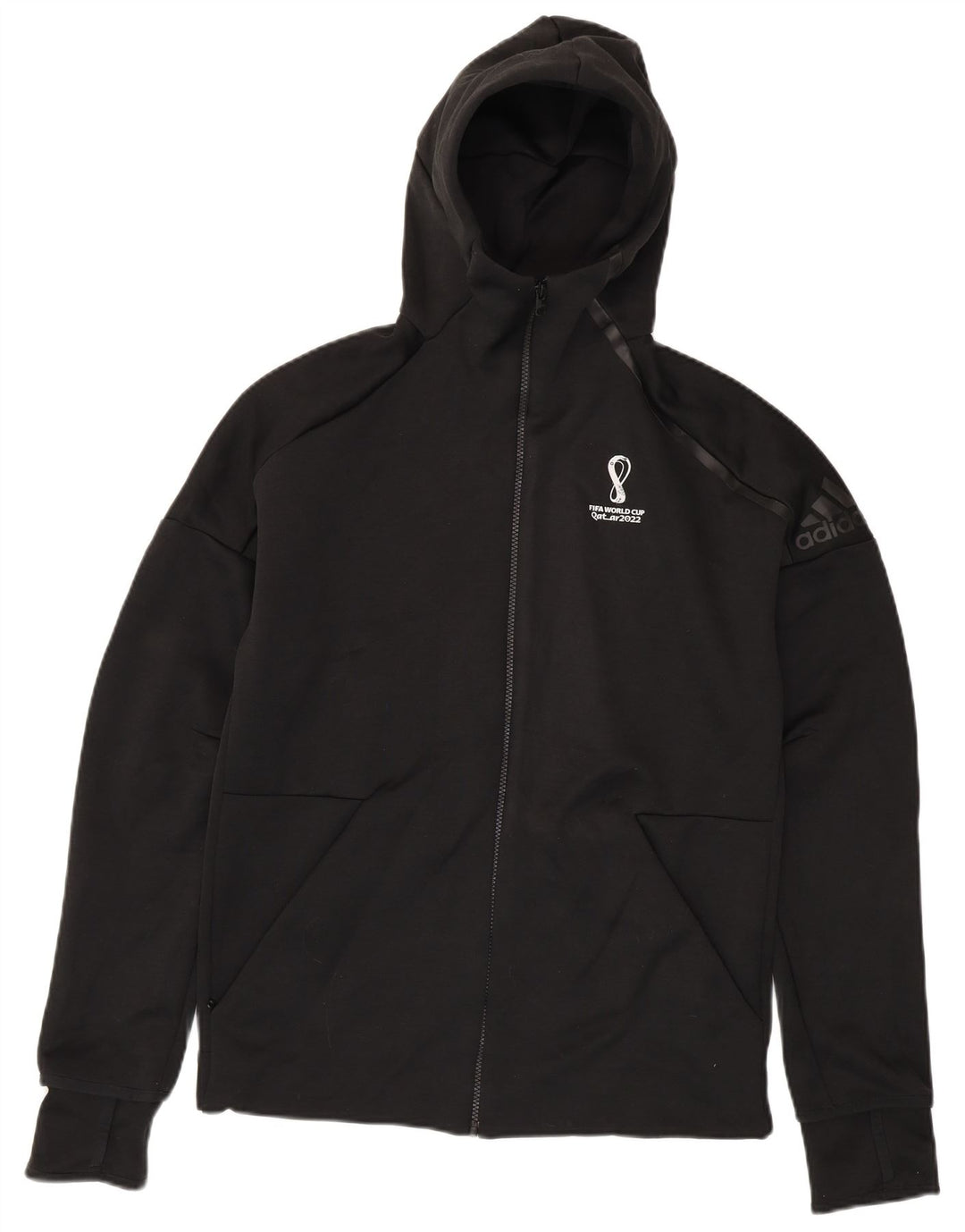 Adidas - Sudadera con capucha y cremallera para hombre, poliéster negro mediano