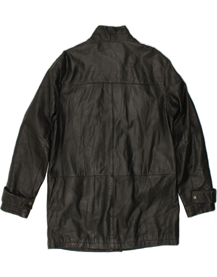 VINTAGE Abrigo de cuero para hombre Reino Unido 38 Cuero negro medio