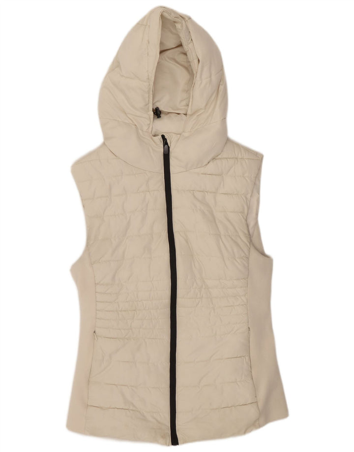 Zara Mujer Chaleco Acolchado Con Capucha UK 40 Grande Poliéster Blanco